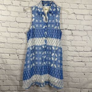 SHOW Me Your Mumu Women’s Dress Kristy Collared Teacup Tulips Blue & White S